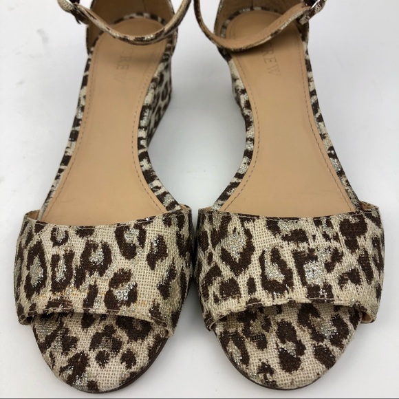 J. Crew Leopard Print Metallic Laila Low Wedge Ankle Strap Sandals 6.5 - Picture 9 of 12